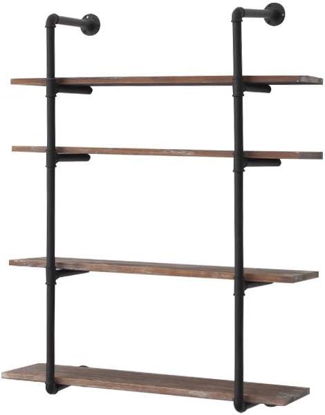 Gray 4-Tier Industrial Pipe Wall-Mounted Shelving Unit