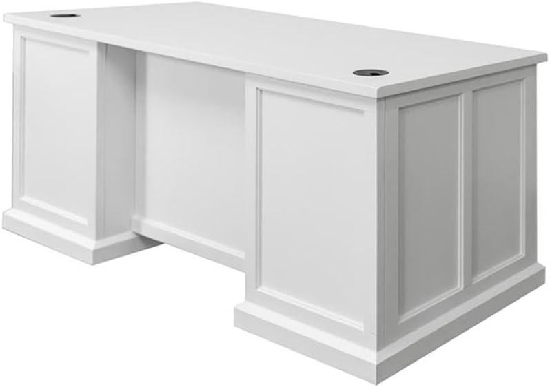 Modern Wood Double Pedestal Desk Fully Assembled White Finish - Abby Collection - Martin Furniture: Executive Office, Cable Management