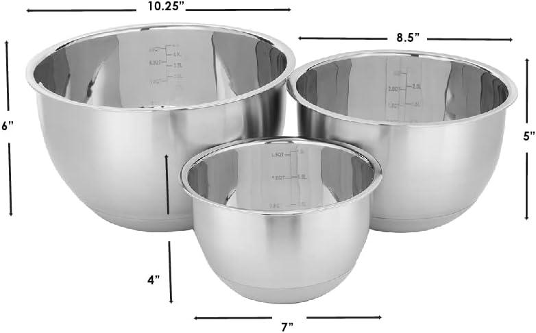 Depot Esh 3 Piece Stainless Steel Nesting Mixing Bowls with Rubber Bottoms