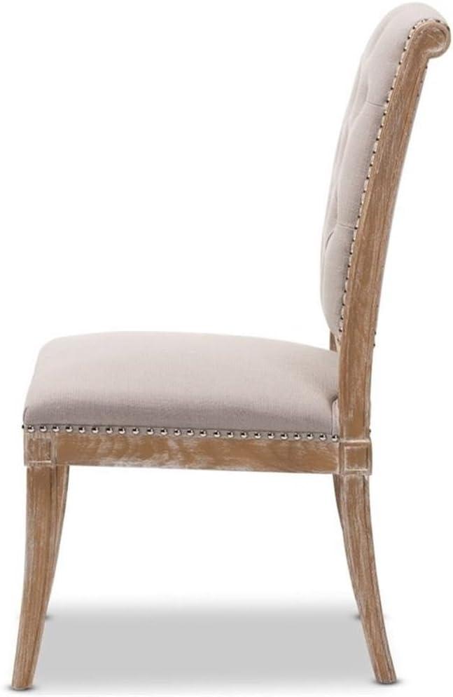Charmant Wood Dining Chair Light Beige - Baxton Studio: French Provincial, Foam-Padded, Nailhead Trim