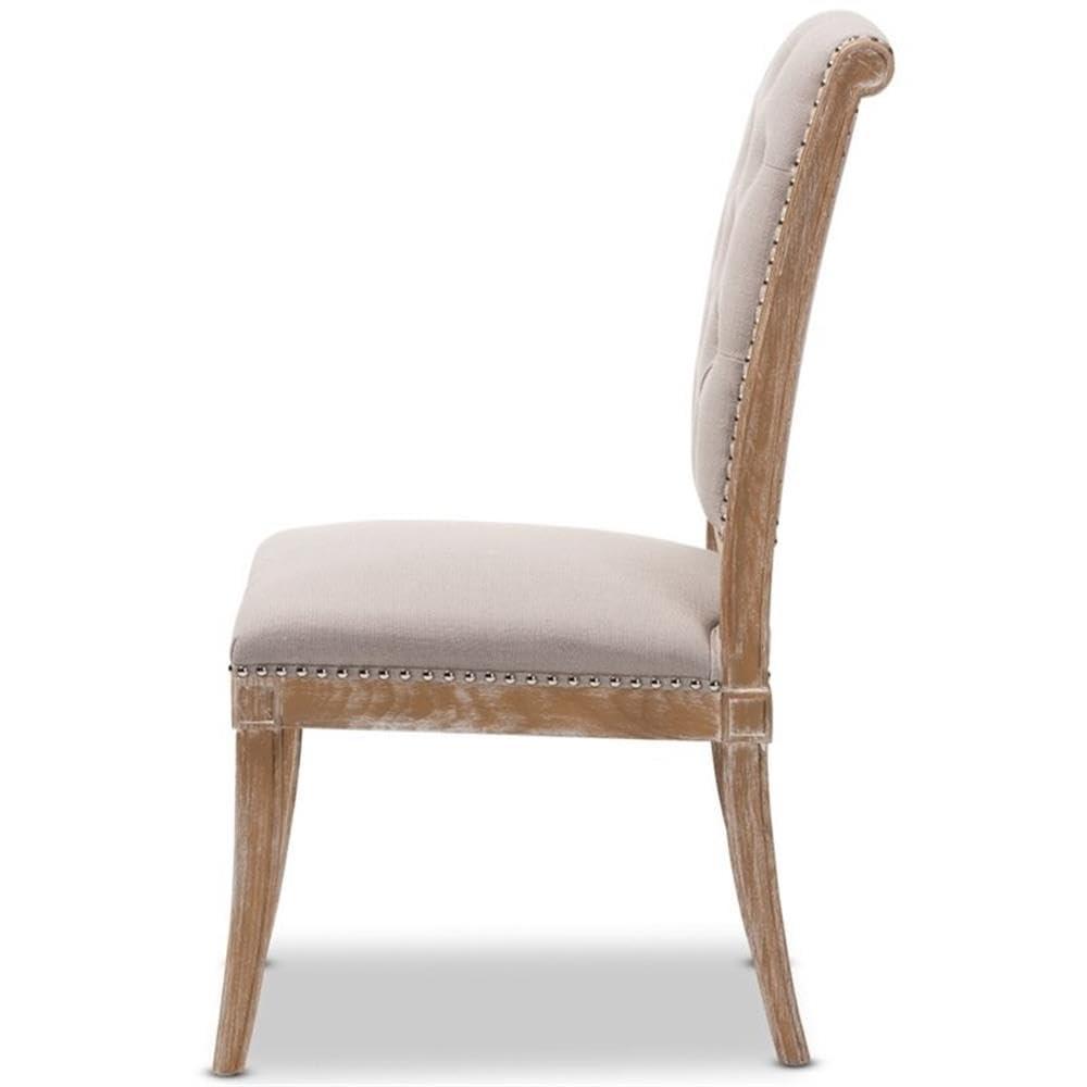 Charmant Wood Dining Chair Light Beige - Baxton Studio: French Provincial, Foam-Padded, Nailhead Trim