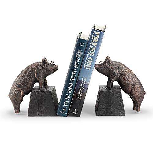 Bronze Cast Iron Nearsighted Pigs Bookends - Set of 2