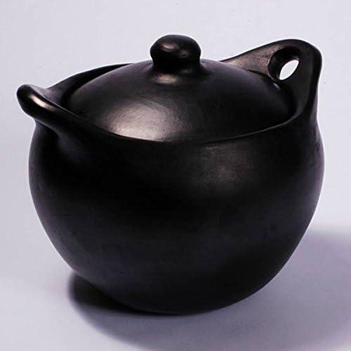 Large Black Clay Rounded Soup Pot, 6 Quarts