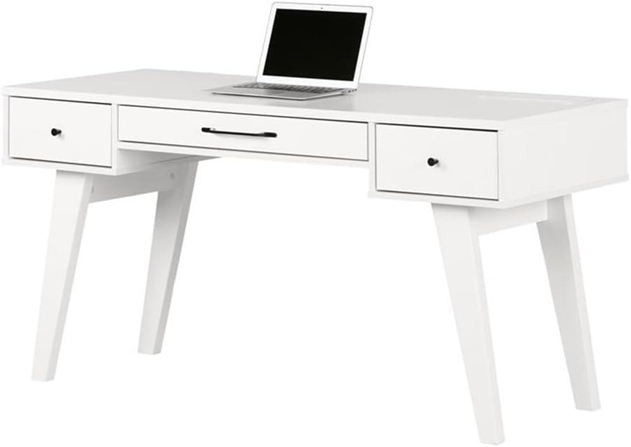 South Shore Computer Desk with Power Bar Laminated Particleboard White: Integrated Keyboard Tray, File Storage