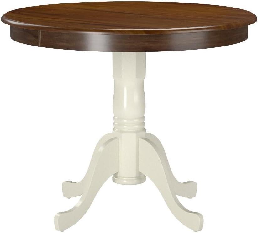 East West Furniture Antique Round Rubber Wood Dining Table in Oak/White