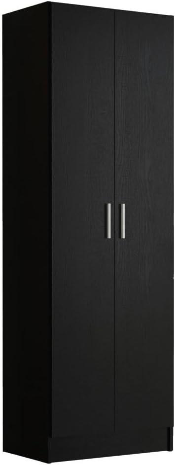 Madesa Pantry Storage Cabinet Armoire Closet with 2 Doors and 5 Utility Shelves 23"L Wooden Organization Unit for Bedroom, Office, Laundry Room, Kitchen, and Garage - Black