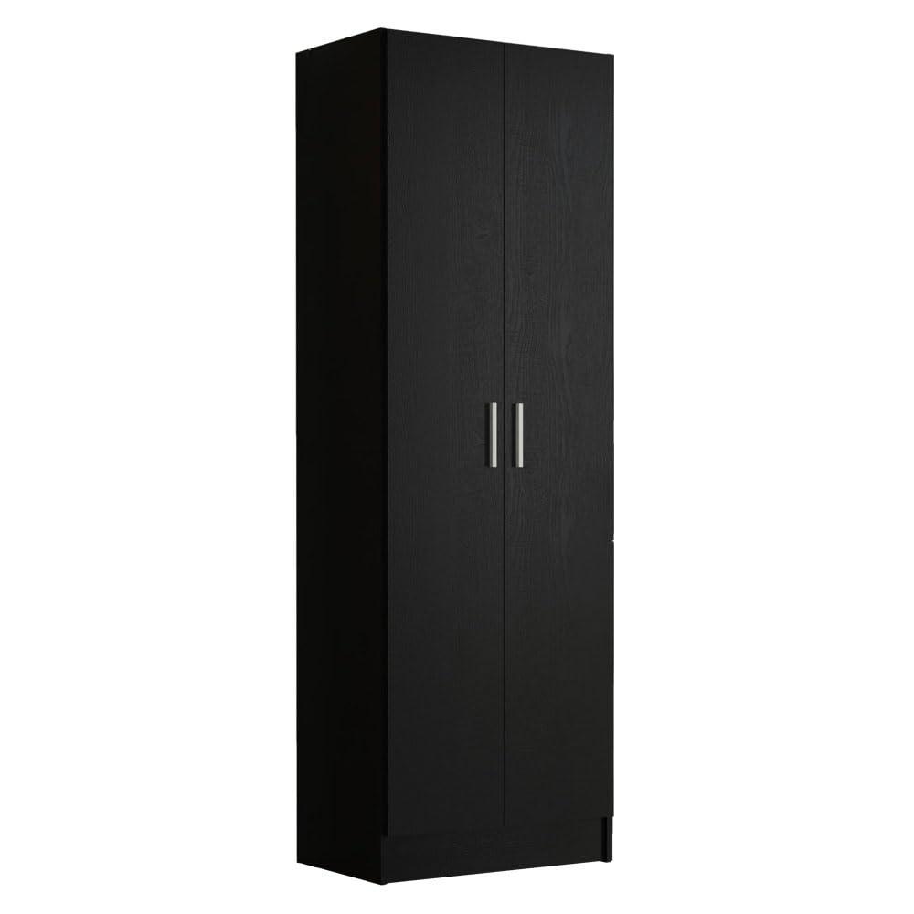 Madesa Pantry Storage Cabinet Armoire Closet with 2 Doors and 5 Utility Shelves 23"L Wooden Organization Unit for Bedroom, Office, Laundry Room, Kitchen, and Garage - Black