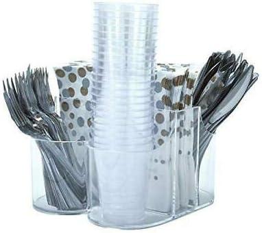 Lillian Tablesettings Cutlery Caddy Organizer 5 Compartment - Silverware Organizer & Napkin Holder - Clear