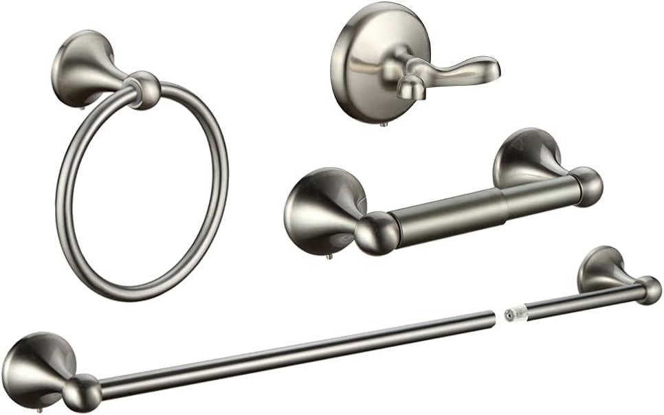 4 Piece Bathroom Accessory Set(Adjustable Towel Bar, Towel Ring, Toilet Paper Holder,Towel Hook), Wall Mounted Bathroom Hardware Accessories Set,Brushed Nickel
