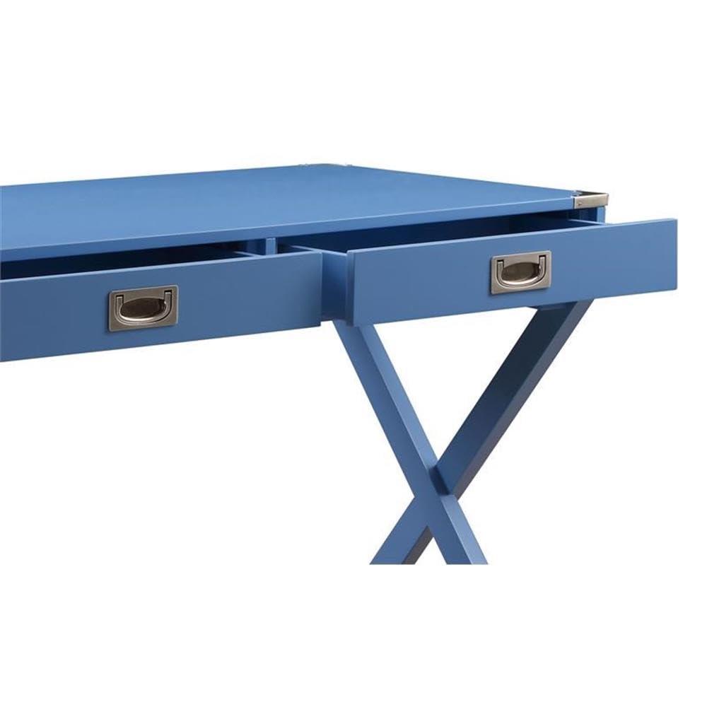 ACME Amenia Wooden Rectangular 2-Drawer Writing Desk with X-Shaped Base in Blue
