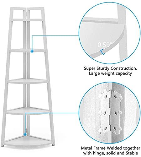 Hommoo 5-Tier Corner Shelf, 70" Tall Corner Ladder Shelf Small Bookshelf White