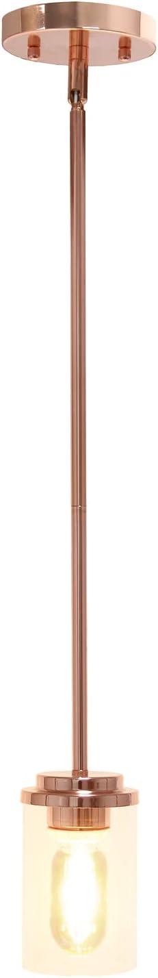 5.75" 1Lt Cylindrical Clear Glass Hanging Ceiling Pendant Rose Gold