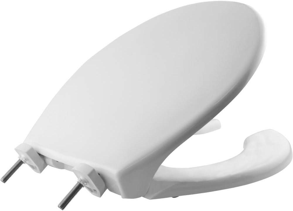 7750TDG Commercial Heavy Duty Open Front Toilet Seat, Never Loosens, ROUND, Plastic, White