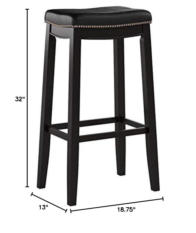Claridge Backless Faux Leather Nailhead Saddle Barstool Black - Linon: Rubberwood Frame, 32.25" Height