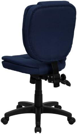 BizChair Mid-Back Navy Blue Fabric Multifunction Swivel Ergonomic Task Office Chair with Pillow Top Cushioning