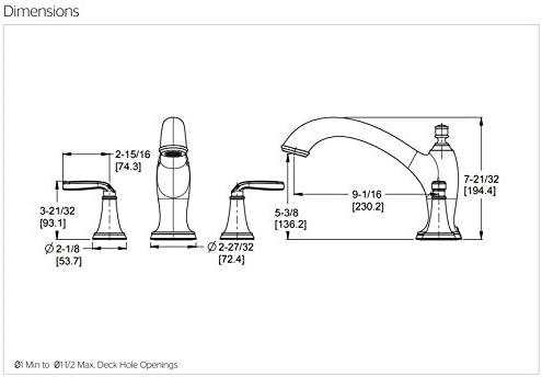 Polished Chrome Double Handle Deck Mounted Roman Tub Faucet