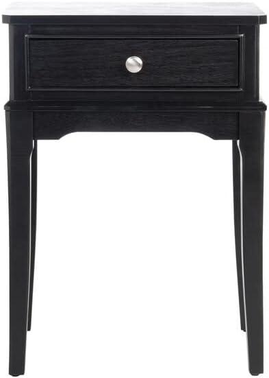 Opal French Black Wood Storage Accent Table with Scalloped Apron