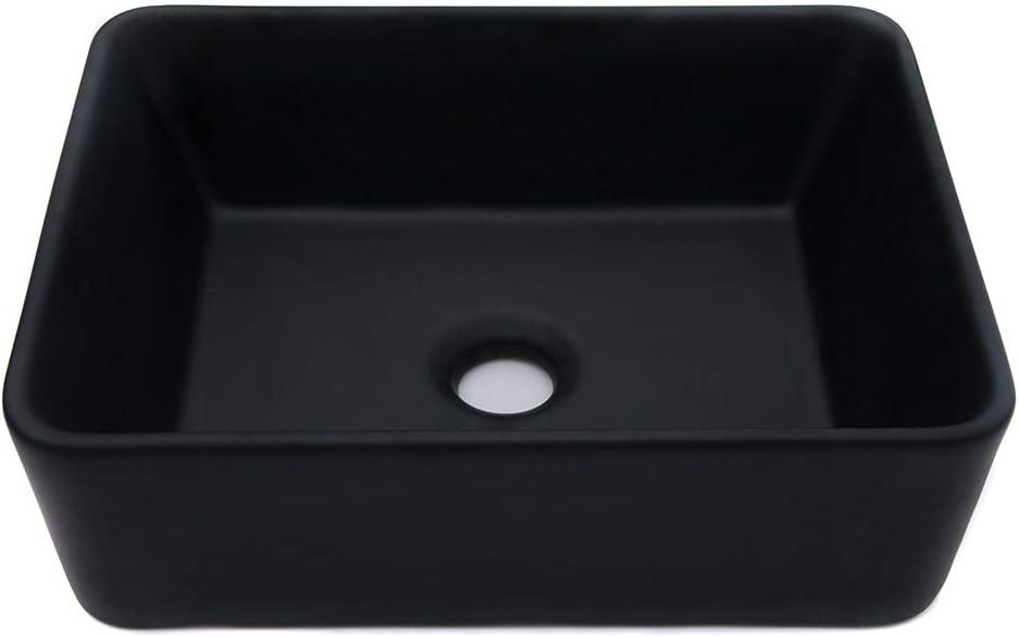 Kichae 16"x12" Vessel Sink Rectangle - Modern Above Matte Black Porcelain Ceramic Bathroom Vessel Vanity Sink Bowl Art Basin