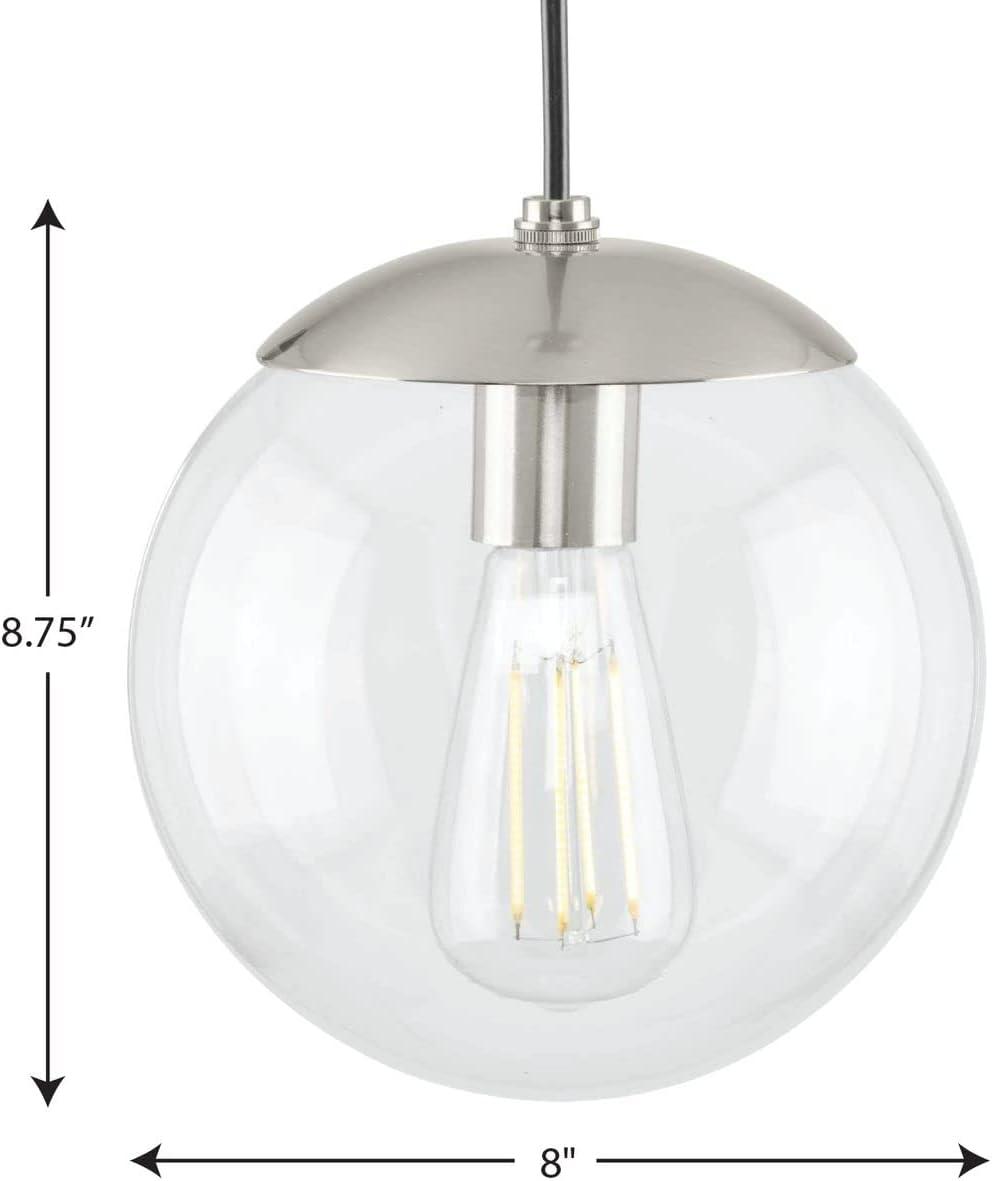 Progress Lighting Atwell 1-Light Glass Globe Pendant, Brushed Nickel, Clear Glass Shade