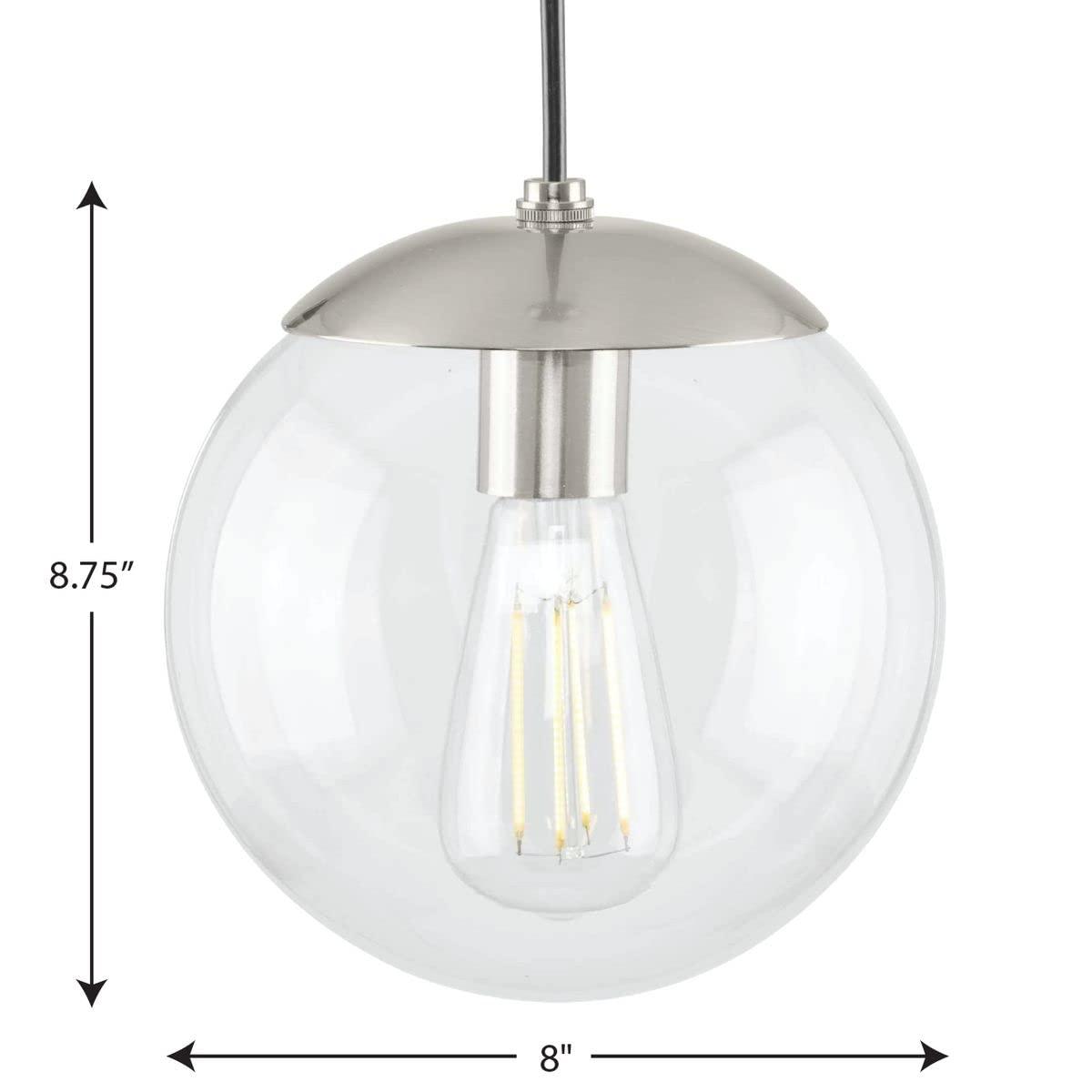 Progress Lighting Atwell 1-Light Glass Globe Pendant, Brushed Nickel, Clear Glass Shade