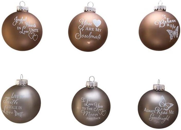 Matte Gold and Silver Sentiment Glass Ball Ornaments, Set of 6