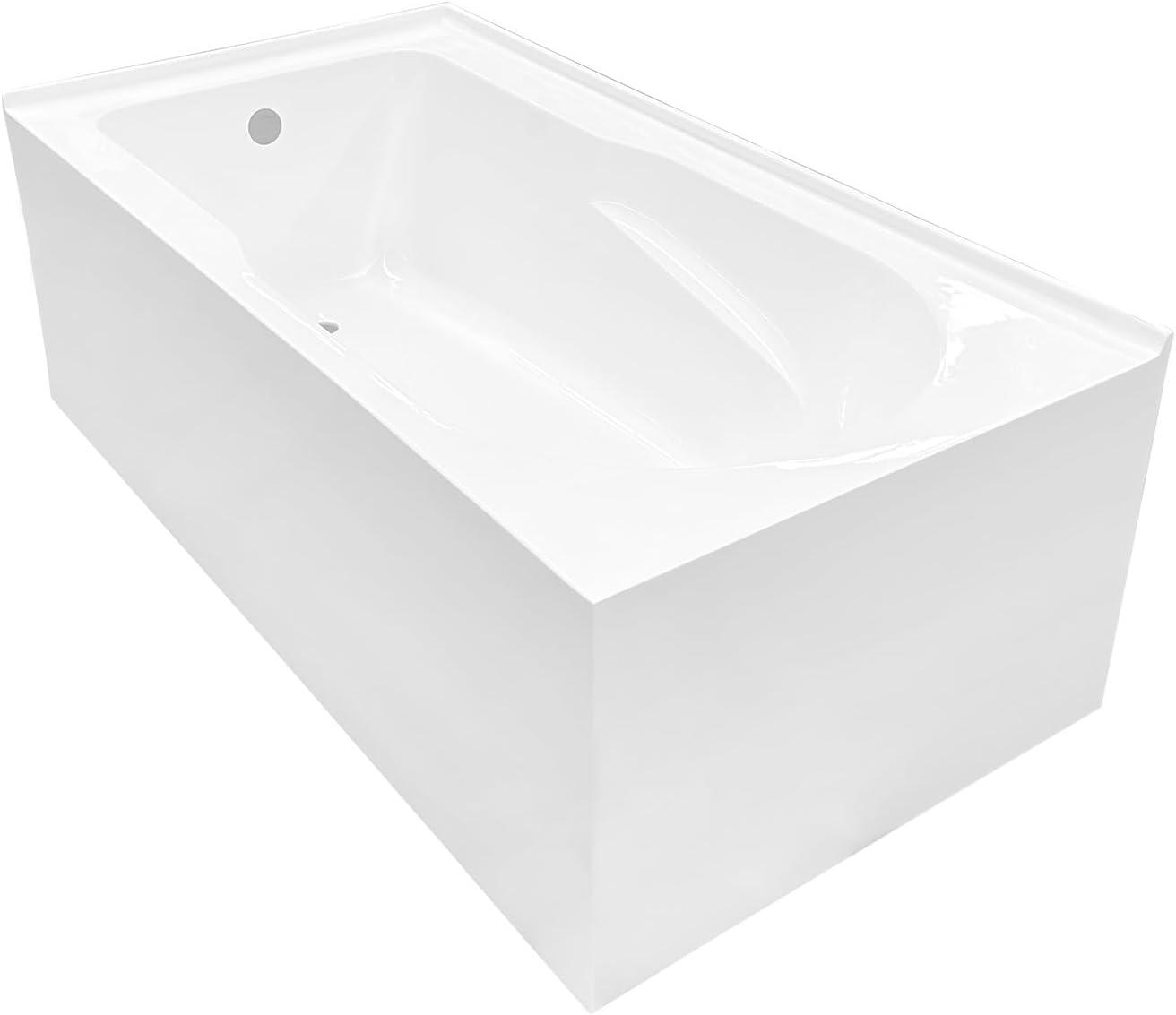 Kingston Brass Aqua Eden 60-Inch Acrylic Rectangular 2-Wall Corner Alcove Tub, Hand Drain