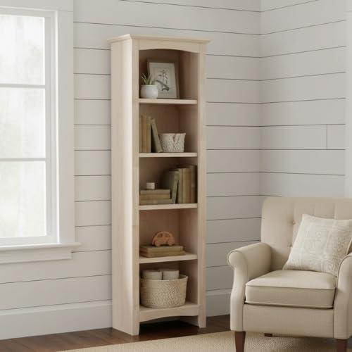 60" Shaker Bookcase Unfinished Brown - International Concepts: Solid Parawood, 4-Shelf Design