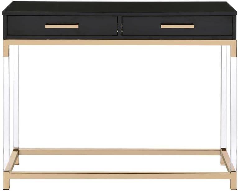 ACME Adiel 2 Drawers Wooden Console Table with Metal Base in Black and Gold