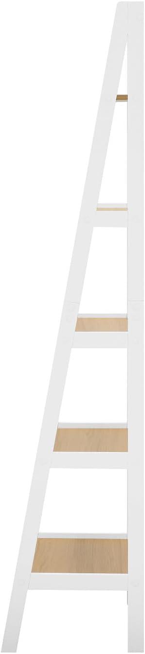 White Adjustable Five-Tier Wood Ladder Shelf