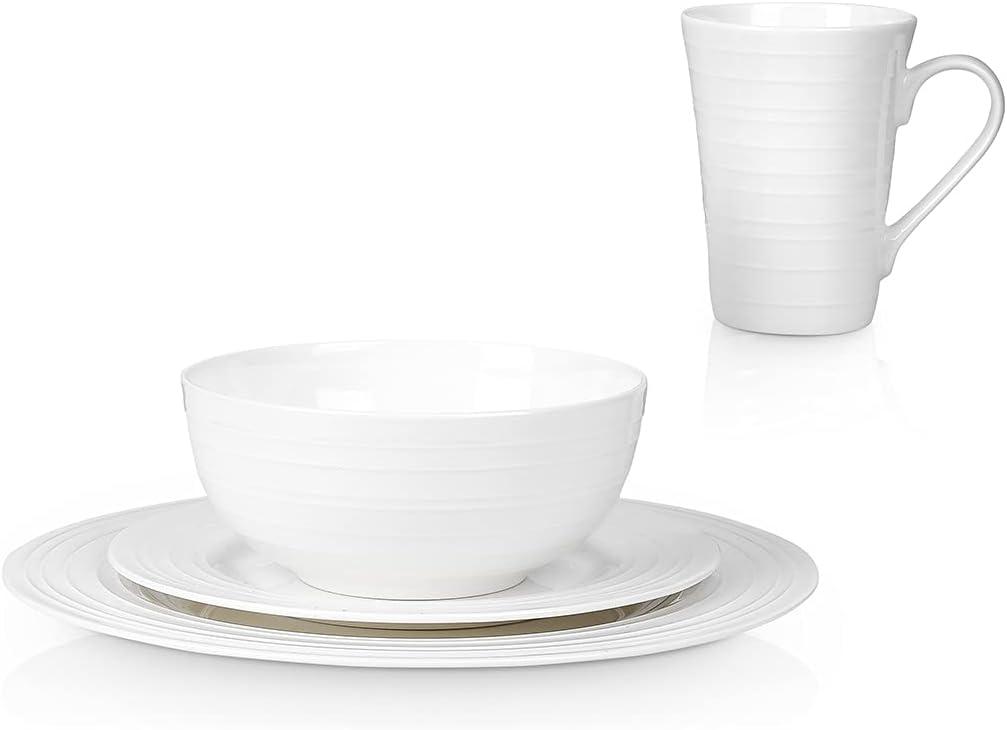 White Porcelain Swirl Design 16-Piece Dinnerware Set