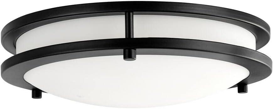 Matte Black 16" LED Flush Mount Ceiling Light with White Shade