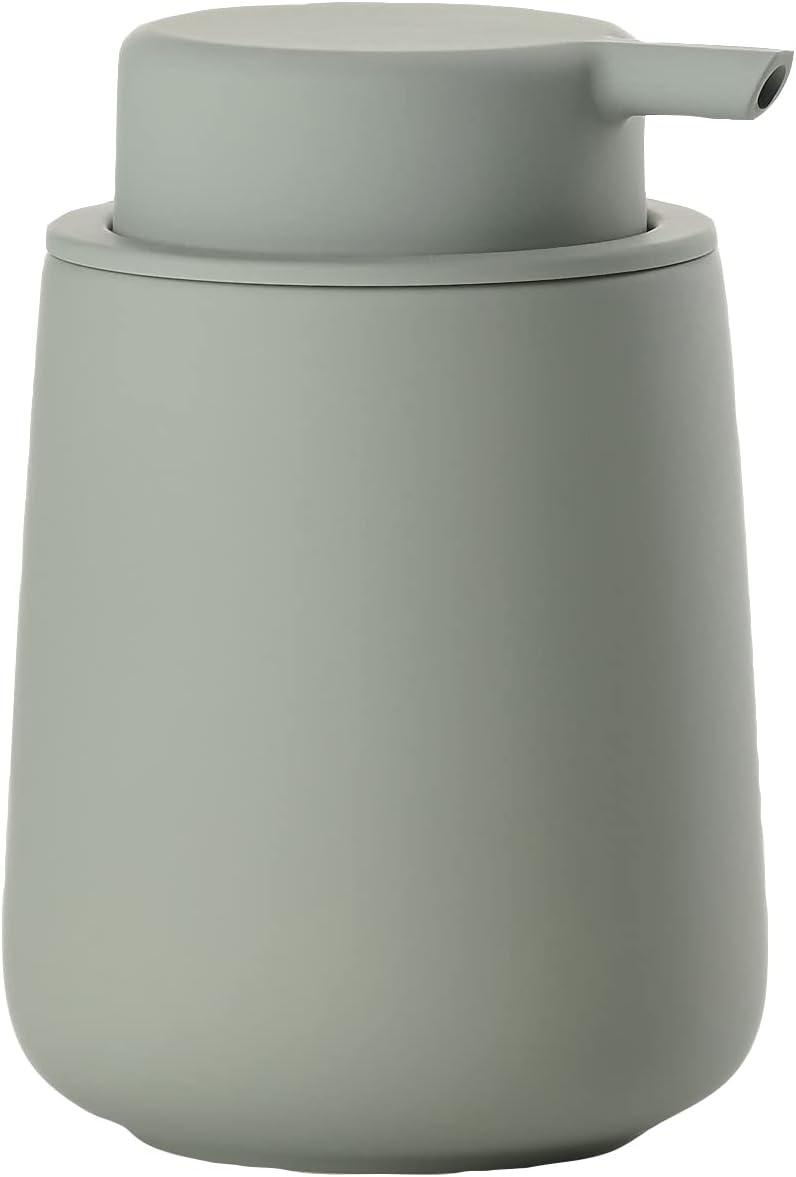 Matcha Green Stoneware Soap Dispenser with Soft-Touch Finish