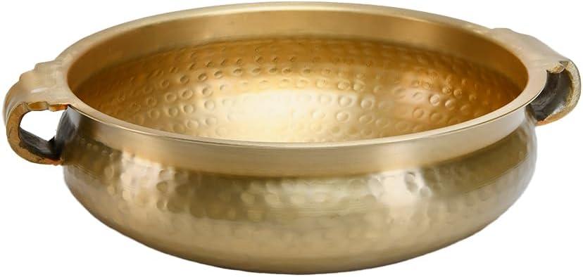 Handcrafted Gold Hammered Brass Decorative Bowl with Handles