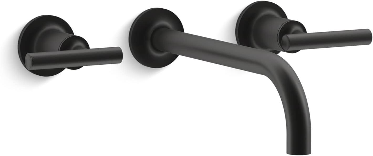 Purist Matte Black Wall-Mount Bathroom Sink Faucet with Lever Handles