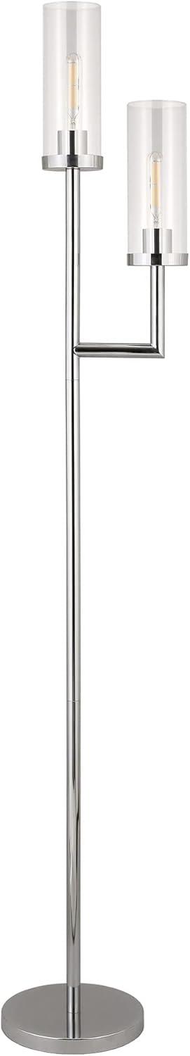 Elegant Bronze Torchiere Floor Lamp with Clear Glass Shades