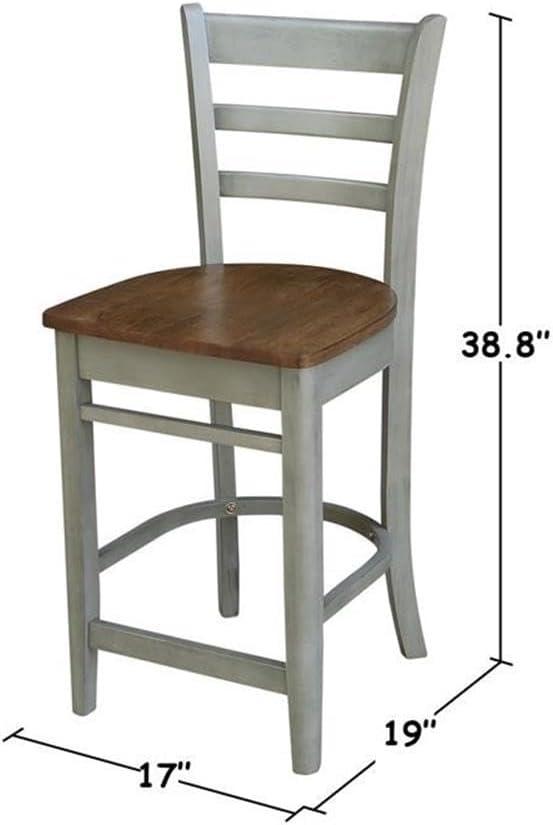 International Concepts Wood Emily Ladder Back Counter Height Stool - 24" Seat Height - Distressed Hickory/Stone