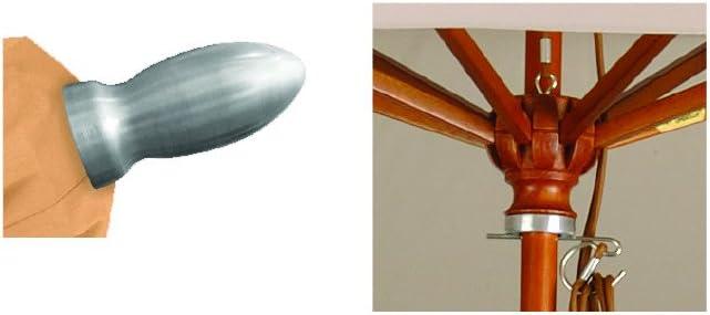 California Umbrella 9' Round Hardwood Frame Market Umbrella, Stainless Steel Hardware, Push Open, Woven Granite Olefin