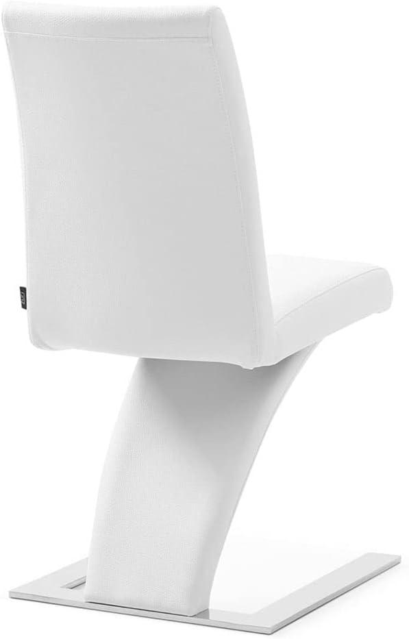 Furniture Modern Dining Chair in White Leatherette and Stainless Steel