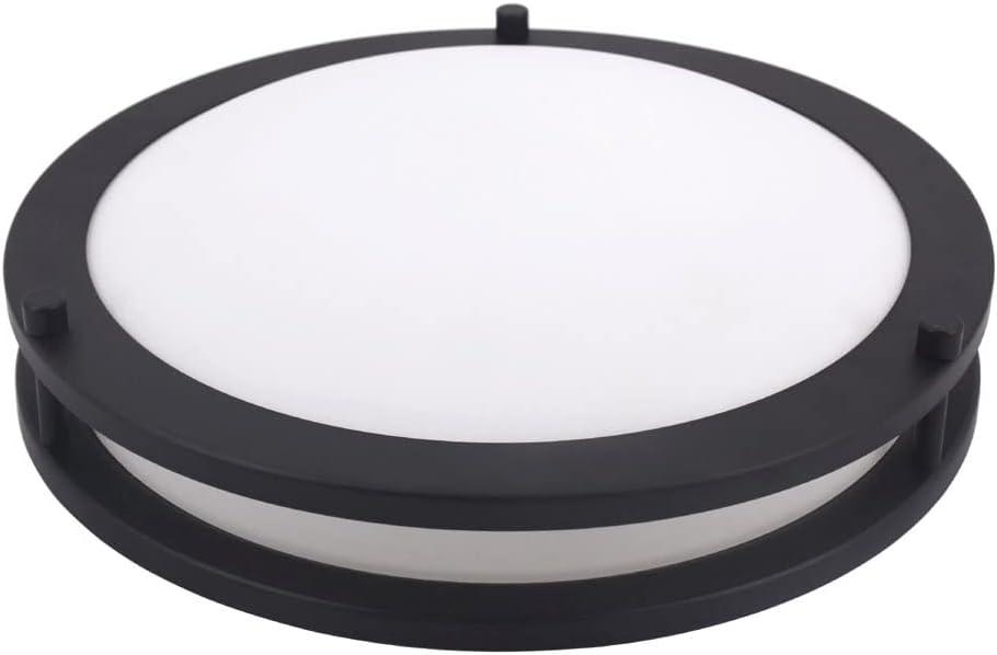 Matte Black 16" LED Flush Mount Ceiling Light with White Shade