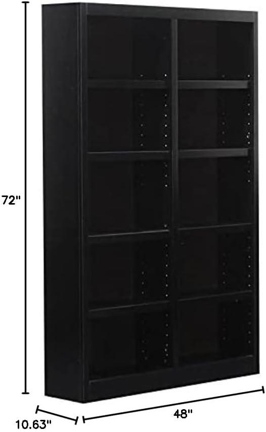 Traditional 72" Tall 10-Shelf Double Wide Wood Bookcase in Espresso