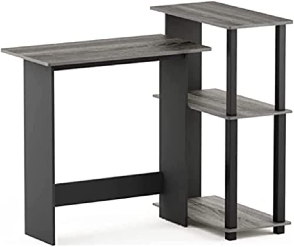 16086R1GYW-BK Abbott Corner Computer Desk with Bookshelf - French Oak Grey & Black