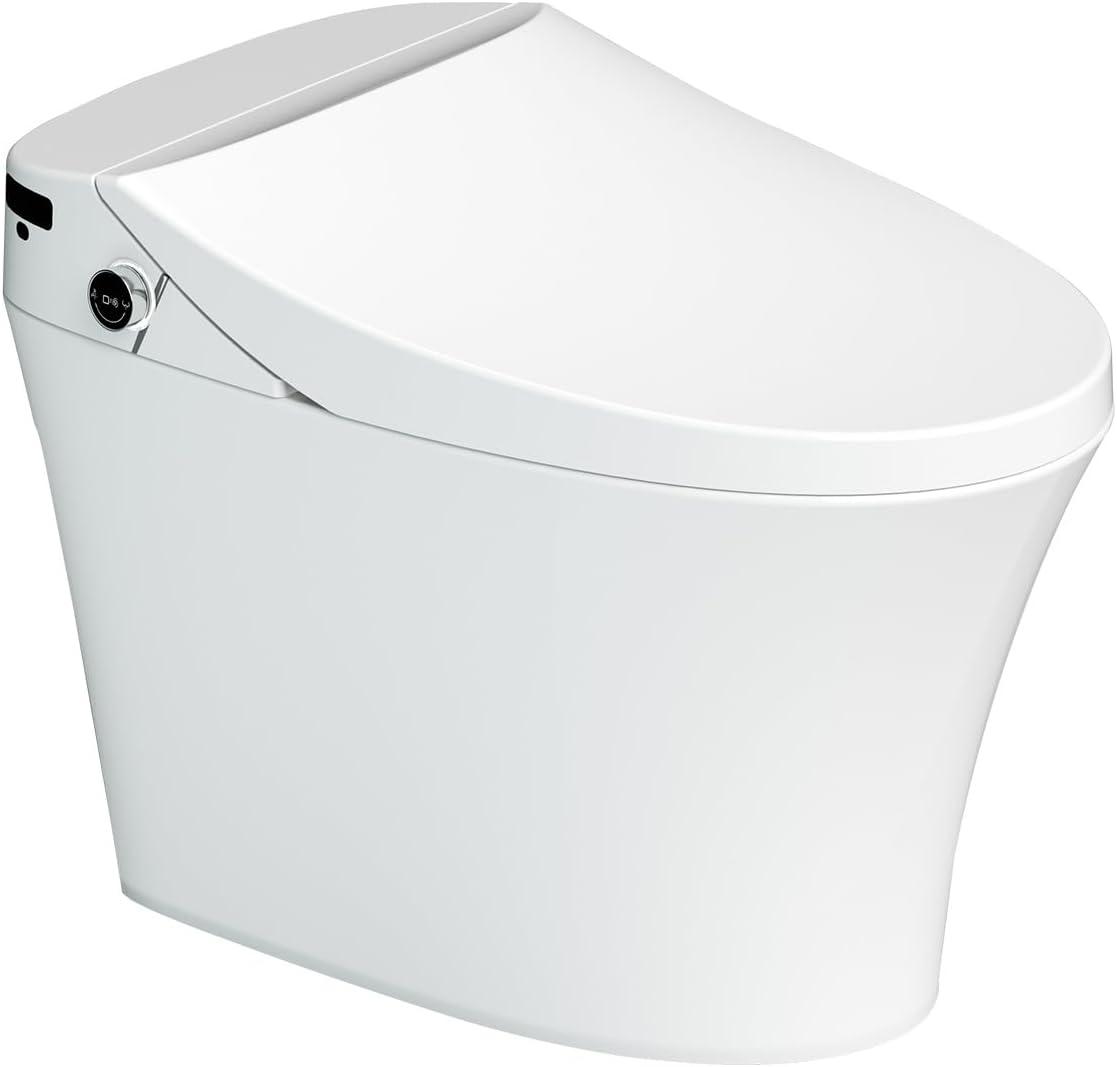 Smart Toilet with Warm Water Sprayer, Foot Sensor Operation, Heated Bidet Seat, Raised Tankless Toilet with LED Display