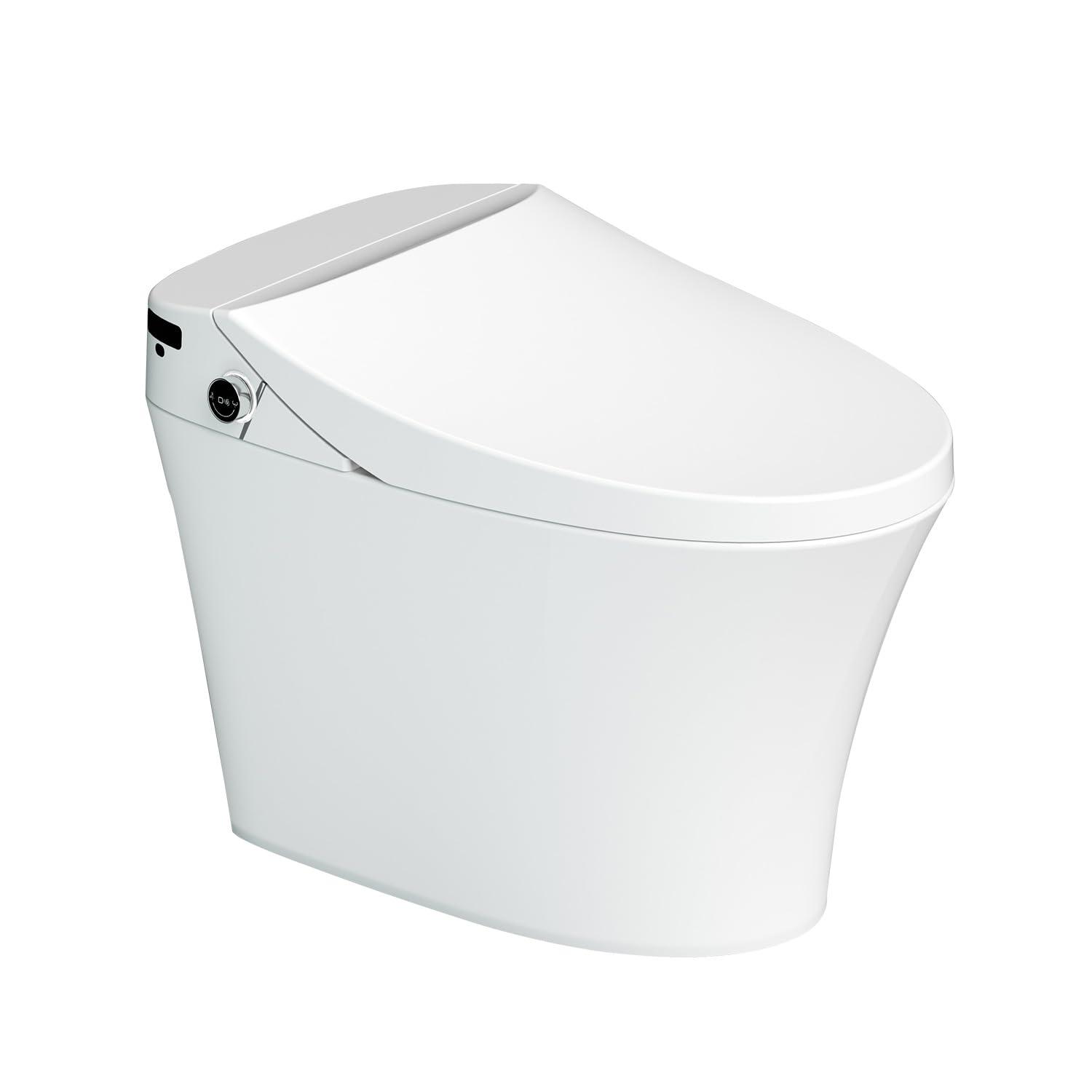 Smart Toilet with Warm Water Sprayer, Foot Sensor Operation, Heated Bidet Seat, Raised Tankless Toilet with LED Display