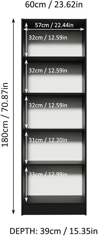 Madesa Pantry Storage Cabinet Armoire Closet with 2 Doors and 5 Utility Shelves 23"L Wooden Organization Unit for Bedroom, Office, Laundry Room, Kitchen, and Garage - Black