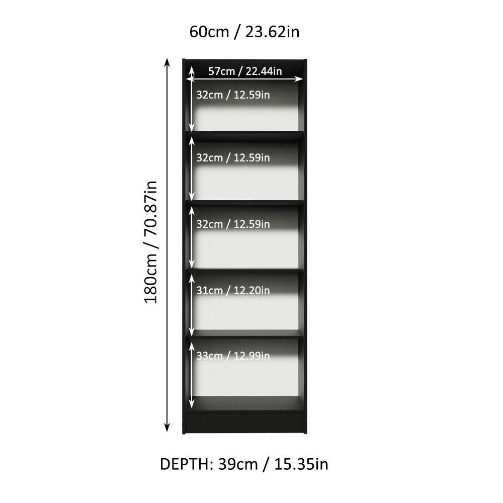 Madesa Pantry Storage Cabinet Armoire Closet with 2 Doors and 5 Utility Shelves 23"L Wooden Organization Unit for Bedroom, Office, Laundry Room, Kitchen, and Garage - Black