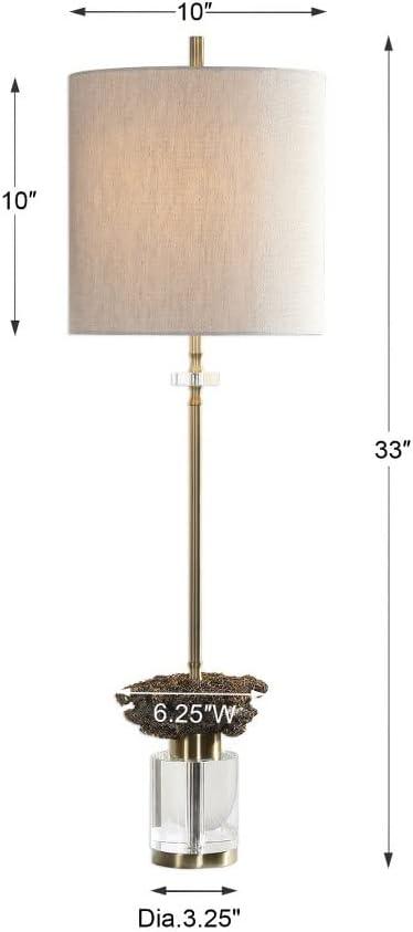 Uttermost Modern Buffet Table Lamp 34" Tall Brushed Brass Crystal Oatmeal Linen Drum Shade for Living Room Bedroom House Dining