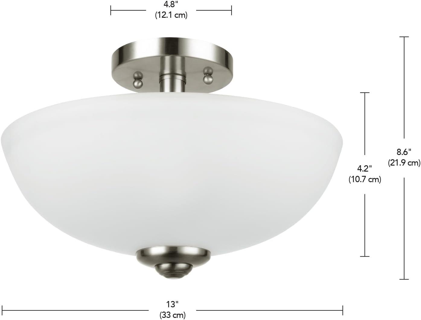 Globe Electric Vienna 2-Light Brushed Nickel Semi-Flush Mount with Frosted Glass Shade, 61025