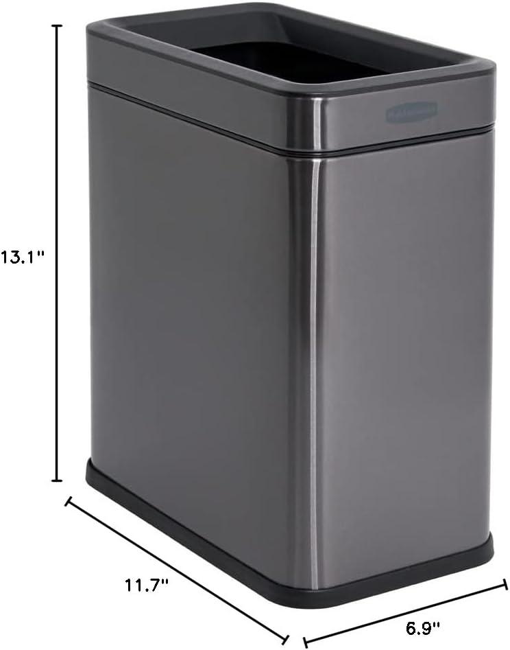 Rubbermaid Stainless Steel Wastebasket, 2.6-Gallon, Charcoal, Trash Can fits Under Desk for Home/Office/Bathroom Open Top