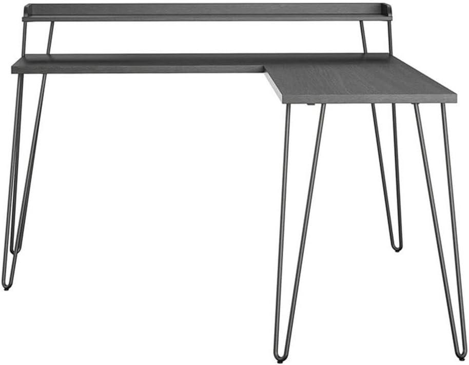 Haven 55'' Black Oak Corner Computer Desk with Metal Frame