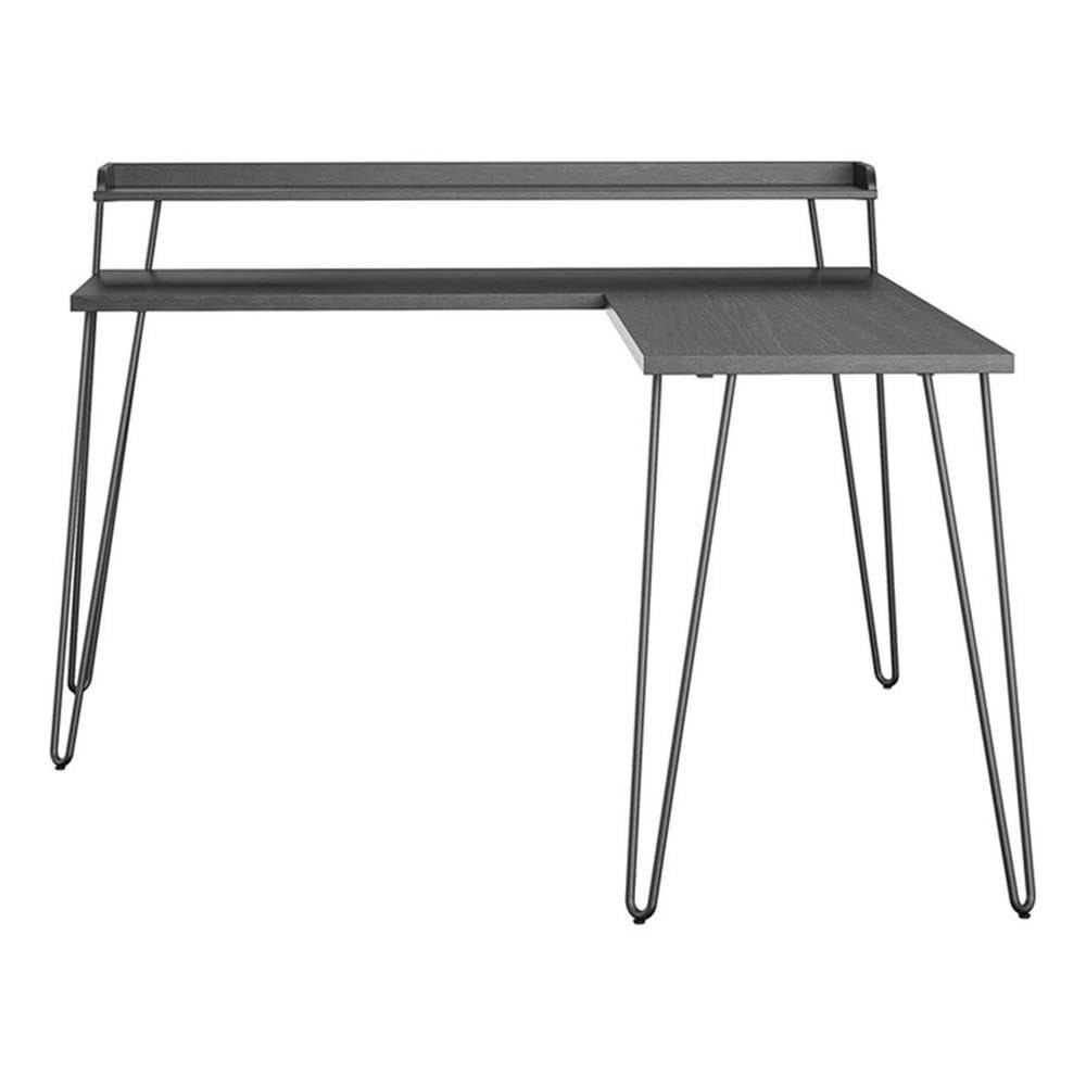 Haven L Desk with Riser, Black Oak